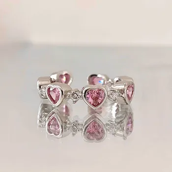Кольцо из стерлингового серебра S925 для женщин Sweet Cool Girl Розовое кольцо любви с цирконием, роскошный ювелирный дизайн, Модное Милое Регулируемое кольцо