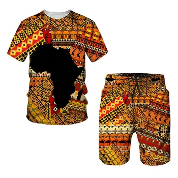 Комплекты женских и мужских футболок с африканским принтом, мужской спортивный костюм/Топы /Шорты Africa Dashiki, летний мужской костюм для спорта и отдыха