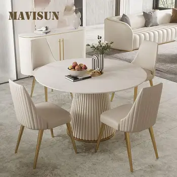 Круглый обеденный стол из высококачественной каменной плиты, небольшой обеденный стол и стул для дома, легкая роскошная комбинация в минималистском стиле в квартире