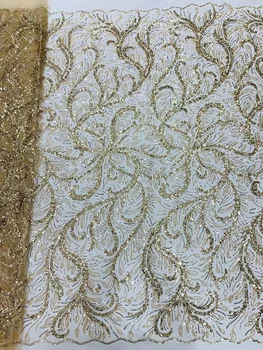 кружевная ткань с бисером, расшитая бисером роскошная новобрачная для свадебного платья, ткани с блестками 2022, розовый нигерийский тюль высокого качества 2023, 5 ярдов