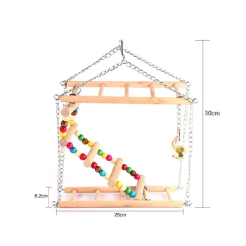 Лестница с игрушечной птицей, двухслойные качели, принадлежности для птиц, деревянная лестница, подвесное кольцо, колокольчик, игрушка для попугая