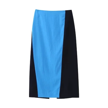 Летняя новая универсальная модная юбка с завышенной талией в цветном блоке, приталенная сумка, модная льняная юбка миди в стиле хип-хоп