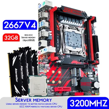 Материнская плата Atermiter X99 D4 в комплекте с процессором Xeon E5 2667 V4 LGA 2011-3 4шт X 8 ГБ = 32 ГБ 3200 МГц оперативной памяти DDR4 REG ECC