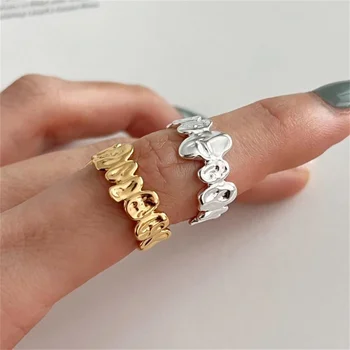 Минималистичные кольца неправильной формы серебристого цвета для женщин из геометрического широкого гладкого металла Золотого цвета с открытым кольцом для пальцев