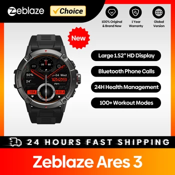 [Мировая премьера] Смарт-часы Zeblaze Ares 3 с Большим 1,52-дюймовым IPS-дисплеем, Голосовыми вызовами, 100 + Спортивными режимами, круглосуточным монитором состояния здоровья, Умными часами
