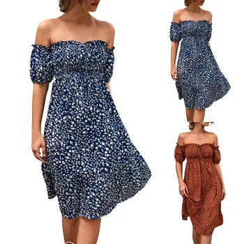 Модное женское платье-бюстгальтер с открытыми плечами 2023, ретро-платье макси с принтом, сарафан с оборками, праздничное платье с цветочным рисунком для женщин