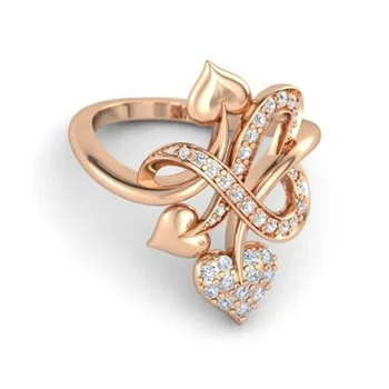 Модные Изысканные кольца-сердечки из розового золота для женщин, модные свадебные украшения из белого камня с металлической инкрустацией для помолвки