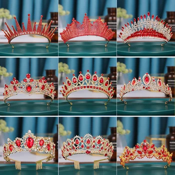 Модные красные хрустальные диадемы и короны из горного хрусталя Для новобрачных, свадебные Аксессуары для волос, Диадемы принцессы и королевы, женские украшения в стиле барокко.
