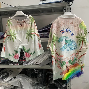 Морская волна Касабланка Кокосовая пальма Рубашки Мужские женские Высококачественные Гавайские рубашки Тройник