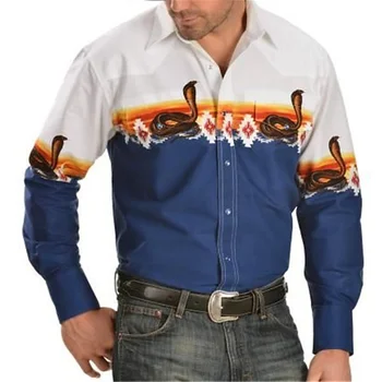 Мужская рубашка в западном стиле со змеиным рисунком, 3D-печать, уличная модная дизайнерская одежда на пуговицах с длинным рукавом 2023 года