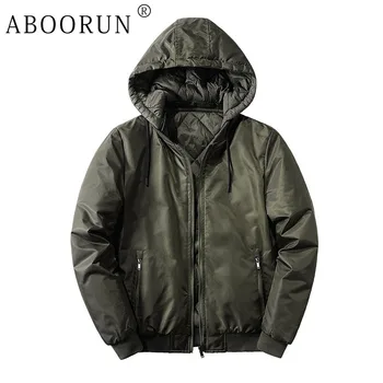 Мужские повседневные толстые куртки-бомберы ABOORUN, двустороннее зимнее однотонное пальто с капюшоном, парка для мужчин
