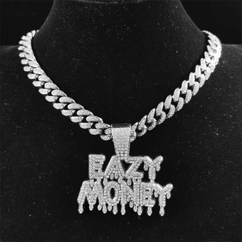 Мужское ожерелье-подвеска с надписью Easy Money в стиле хип-хоп для мужчин с обледеневшими побрякушками, кубинская цепочка из звеньев 12 мм, модные украшения в стиле хип-хоп