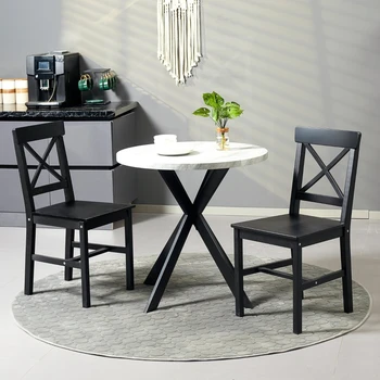 Набор из 2 обеденных стульев для фермерского дома, деревянные кухонные стулья с поперечной спинкой для гостиной и столовой, черный