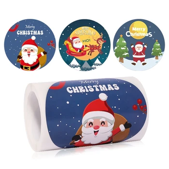 Наклейки с Рождеством, Этикетки- Круглые рождественские бирки в рулонах- Клейкие рождественские декоративные печати для конвертов- Наклейки для открыток