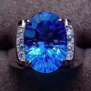 Натуральное швейцарское синее кольцо Без оптимизации, агрессивный мужской стиль, инкрустированный высококачественной живой посадкой