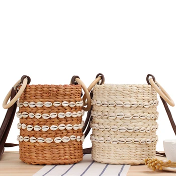 Новая плетеная сумка-ведро из натуральной раковины, японская и корейская ручная сумка-мессенджер, соломенная сумка двойного назначения, повседневная женская сумка