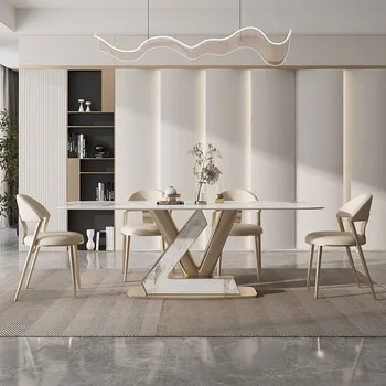 Обеденный стол в итальянском стиле rock board, современный и простой, высококлассный яркий прямоугольный бытовой дизайнер, креативный обеденный стол