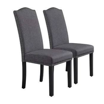обеденный стул с высокой спинкой из 2шт, серый Простой стиль, мягкая ткань, резиновые ножки из дерева, Обеденный стул в скандинавском стиле, мебель