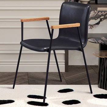 Обеденный стул с кожаными подлокотниками, современный водонепроницаемый обеденный стул с рыбацкой спинкой, Металлический Черный Офисный балкон, предметы домашнего обихода Cadeira