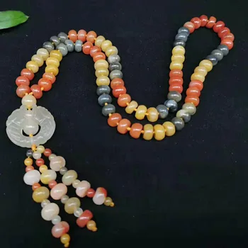 Ожерелье с кисточкой из натурального цветного нефрита, богемные женские ювелирные Аксессуары, цепочка для свитера из натурального китайского нефрита Хотан, расшитая бисером
