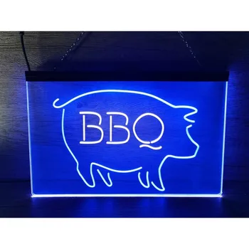 Открытый дисплей ресторана BBQ Pig, двухцветная светодиодная неоновая вывеска