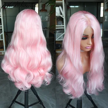 Парики на кружеве розового цвета для чернокожих женщин, синтетический парик с длинной волной по телу, предварительно выщипанные бесклеевые кружевные парики с Т-образной частью