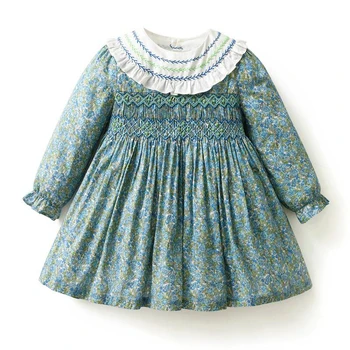 Платья для девочек, детское платье с цветочным рисунком, одежда ручной работы для маленьких принцесс, платья с вышивкой для маленьких девочек с длинным рукавом, от 1 до 6 лет