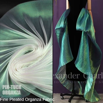 Плиссированная Градиентная ткань из органзы по метру для свадебных платьев, пошива юбок, мягкой ткани, летней дизайнерской ткани для сцены, сделай сам