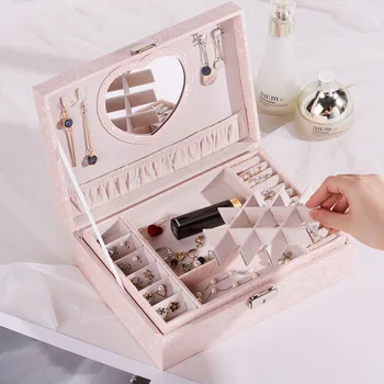 Подарочная коробка для девочек, Футляр-органайзер для ювелирных изделий, Серьги, кольца, ожерелье, Зеркальный держатель для дисплея