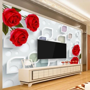 Пользовательские обои Модная настенная роспись в виде розы Простая трехмерная 3D Гостиная Спальня ТВ Фон стены Домашний декор Behang