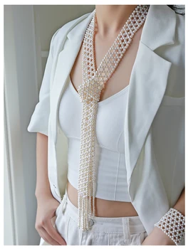 пресноводный жемчуг белый круглый длинный свитер ожерелье/браслет/серьги/шпилька 130 см сделано вручную FPPJ оптом природа женский подарок