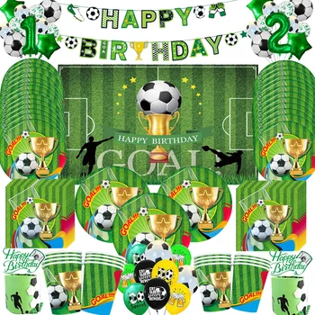 Принадлежности для празднования дня рождения футбольного спорта Бумажные тарелки Стаканчики Наборы воздушных шаров Детский душ Украшения для торта в футбольной тематике