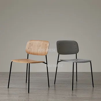 Простые обеденные стулья в скандинавском стиле, Кухонная мебель из кованого железа с высокой спинкой, стул для ресторана, кафе, кресло для переговоров.