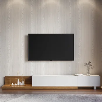 Прямоугольная деревянная выдвижная подставка для телевизора из белого и орехового дерева, медиа-консоль с 3 выдвижными ящиками