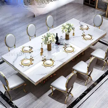 Роскошная Комбинация обеденного стола и стула из белого мрамора, Прямоугольные Кухонные Столы Итальянского Типа, Большая Лаконичная Современная Мебель