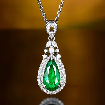Роскошное женское ожерелье с подвеской в виде капли воды Серебряные ожерелья-цепочки с очарованием из зеленого камня Свадебные ожерелья для женщин