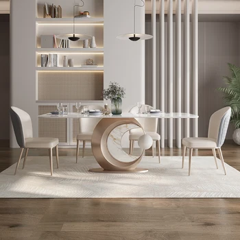 Роскошное сочетание каменного стола и стула Современный простой прямоугольный обеденный стол Креативный мраморный обеденный стол