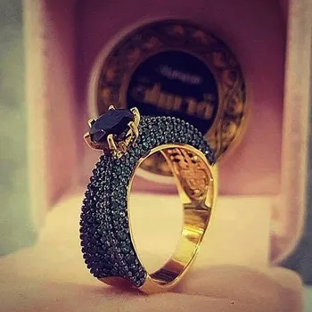 Роскошный позолоченный набор колец с черным камнем Для женщин, Обручальное кольцо с зеленым камнем, ювелирные изделия