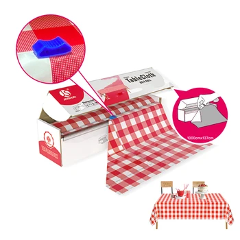 Рулон красной клетчатой пластиковой скатерти с резаком, 54 x 400 дюймов - В коробке для саморезки - Для пикников, барбекю и вечеринок по случаю Дня рождения