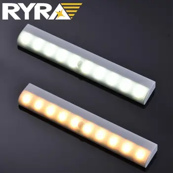 Светодиодная подсветка RYRA под шкафом, лампа для прохода с датчиком движения PIR, работающая от батареи 4xAAA, Шкаф, лестница, шкаф, Прикроватные светильники