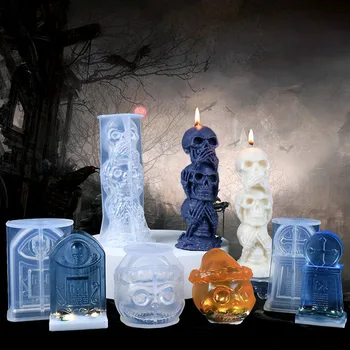 Свеча с черепом на Хэллоуин, силиконовая форма, 3D Форма для литья тыквы-зомби, форма для мыла, форма для изготовления подарочных свечей, принадлежности для изготовления Свечей
