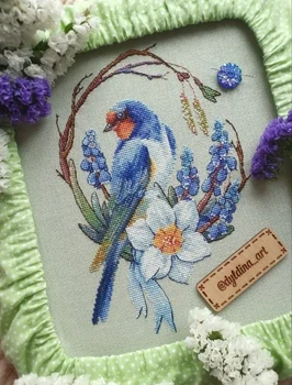 СДЕЛАЙ САМ Синяя птица на цветочной ветке 27-34 Вышивка крестом Экологическими хлопчатобумажными нитками Украшение для дома Подвесная картина