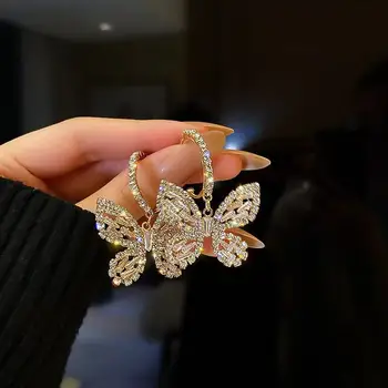 Серьги-бабочки Wintrue с серебряной иглой и цирконием для женщин в Корее, простые и элегантные модные серьги-гвоздики, подарок для свадебной вечеринки