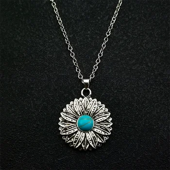 Сине-бирюзовое ожерелье в виде подсолнуха в стиле бохо, женская индивидуальность, Уникальный дизайн, цветочные украшения, праздничный подарок, Тренд 2022