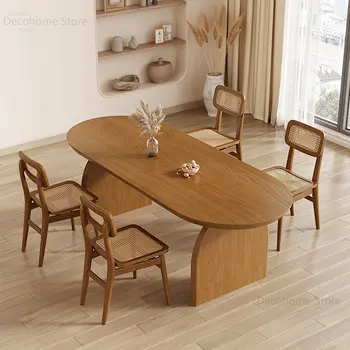 Скандинавский Овальный бытовой обеденный стол небольшого размера из массива дерева, обеденные столы в японской гостиной, сочетание обеденных столов и стула