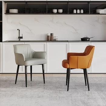 Скандинавский современный обеденный стул, Роскошная кожа, Удобные обеденные стулья на черных ножках, Дизайн интерьера Sillas De Comedor