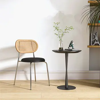 Скандинавское Кафе, Кованое кресло для отдыха, кресло для макияжа в спальне, обеденный стул со спинкой из ротанга и цельного дерева Muebles