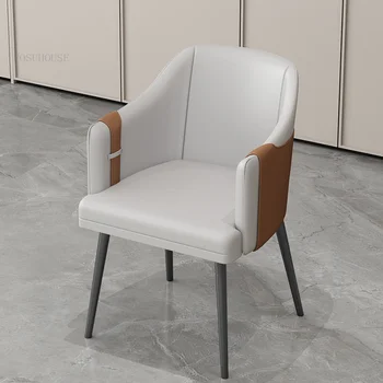 Современные минималистичные кожаные обеденные стулья для кухонной мебели Скандинавское кресло Бытовой Дизайнерский обеденный стул со спинкой Стулья