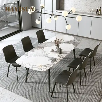 Современный обеденный стол Rock Board для небольшой квартиры в скандинавском простом и легком роскошном домашнем стиле Прямоугольный столовый гарнитур