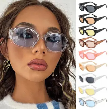 Солнцезащитные очки Oval Y2K, женские солнцезащитные очки футуристических оттенков в стиле панк, винтажные очки для женщин и мужчин, очки UV400